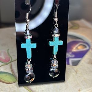 Hand Made Cross Dangle Earrings